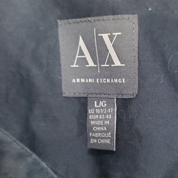 ARMANI EXCHANGE A/X Mens Shirt SZ L 16.5-17 Black Long Sleeves Collar Pocket - Picture 3 of 10
